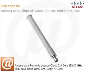 AIR-ANT2547VG-N= - Antena para Ponto de acesso Cisco 2.4 GHz 4Dbi/5 GHz 7Dbi Dual Band Omni Ant. Gray N Conn.