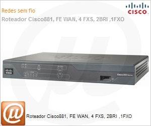 C881-V-K9 - Roteador Cisco881, FE WAN, 4 FXS, 2BRI ,1FXO