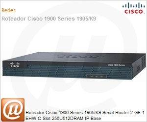 CISCO1905/K9 - Roteador Cisco 1900 Series 1905/K9 Serial Router 2 GE 1 EHWIC Slot 256U512DRAM IP Base