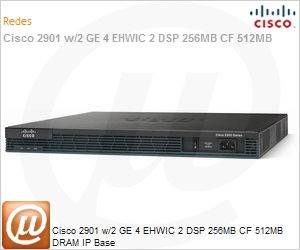 CISCO2901/K9 - Cisco 2901 w/2 GE 4 EHWIC 2 DSP 256MB CF 512MB DRAM IP Base