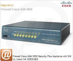 ASA5505-SEC-BUN-K9 - Firewall Cisco ASA 5505 Security Plus Appliance with SW UL Users HA 3DES/AES