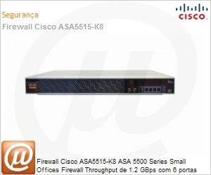 ASA5515-K8 - Firewall Cisco ASA5515-K8 ASA 5500 Series Small Offices Firewall Throughput de 1.2 GBps com 6 portas Gigabit + VPN IPSec e SSL