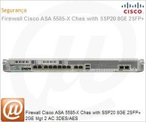 ASA5585-S20X-K9 - Firewall Cisco ASA 5585-X Chas with SSP20 8GE 2SFP+ 2GE Mgt 2 AC 3DES/AES