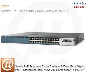 WS-C3560X-24P-S - Switch PoE 24 portas Cisco Catalyst 3560-X (24 x Gigabit PoE+) Standalone com 715W AC power supply 1 RU, IP Base feature set