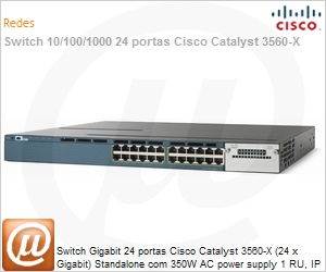 WS-C3560X-24T-S - Switch Gigabit 24 portas Cisco Catalyst 3560-X (24 x Gigabit) Standalone com 350W AC power supply 1 RU, IP Base feature set