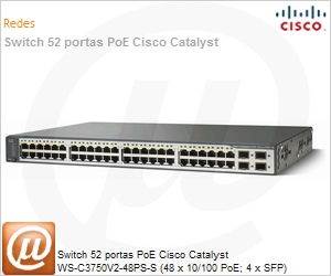 WS-C3750V2-48PS-S - Switch 52 portas PoE Cisco Catalyst WS-C3750V2-48PS-S (48 x 10/100 PoE; 4 x SFP) Standard Image