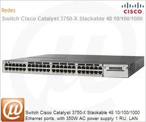 WS-C3750X-48T-L - Switch Cisco Catalyst 3750-X Stackable 48 10/100/1000 Ethernet ports, with 350W AC power supply 1 RU, LAN Base feature set