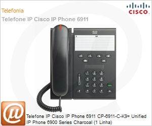 CP-6911-C-K9= - Telefone IP Cisco IP Phone 6911 CP-6911-C-K9= Unified IP Phone 6900 Series Charcoal (1 Linha)