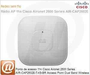 AIR-CAP2602E-T-K9-BR= - Ponto de acesso 11n Cisco Aironet 2600 Series AIR-CAP2602E-T-K9-BR Access Point Dual Band Wireless N com antenas externas (Fabricado no Brasil!)
