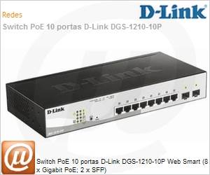 DGS-1210-10P - Switch PoE 10 portas D-Link DGS-1210-10P Web Smart (8 x Gigabit PoE; 2 x SFP)