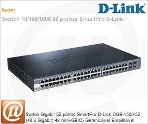 DGS-1500-52 - Switch Gigabit 52 portas SmartPro D-Link DGS-1500-52 (48 x Gigabit; 4x mini-GBIC) Gerencivel Empilhvel