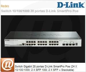 DGS-1510-28P - Switch Gigabit 28 portas D-Link SmartPro Poe (24 X 10/100/1000; 2 X SFP 10G; 2 X SFP + Stackable)