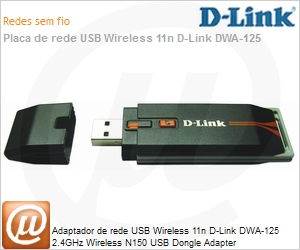DWA-125 - Adaptador de rede USB Wireless 11n D-Link DWA-125 2.4GHz Wireless N150 USB Dongle Adapter 54Mbps/150Mbps