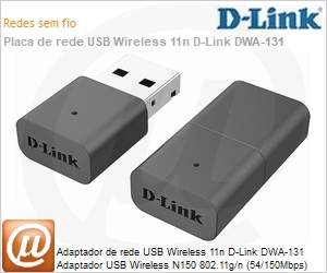 DWA-131 - Adaptador de rede USB Wireless 11n D-Link DWA-131 Adaptador USB Wireless N150 802.11g/n (54/150Mbps)