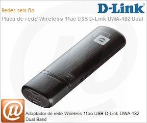 DWA-182 - Adaptador de rede Wireless 11ac USB D-Link DWA-182 Dual Band