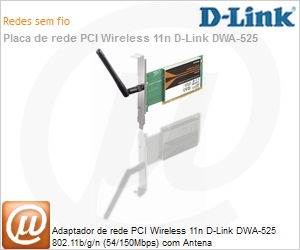DWA-525 - Adaptador de rede PCI Wireless 11n D-Link DWA-525 802.11b/g/n (54/150Mbps) com Antena