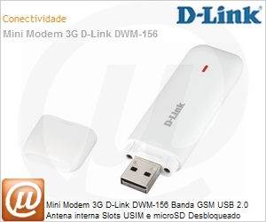 DWM-156 - Mini Modem 3G D-Link DWM-156 Banda GSM USB 2.0 Antena interna Slots USIM e microSD Desbloqueado