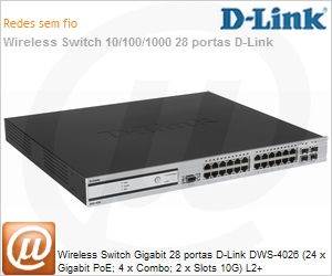 DWS-4026 - Wireless Switch Gigabit 28 portas D-Link DWS-4026 (24 x Gigabit PoE; 4 x Combo; 2 x Slots 10G) L2+