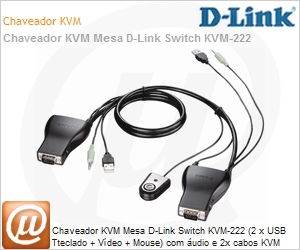 KVM-222 - Chaveador KVM Mesa D-Link Switch KVM-222 (2 x USB Tteclado + Vdeo + Mouse) com udio e 2x cabos KVM inclusos