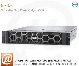 210-AZEI-X1QX - Servidor Dell PowerEdge R550 Intel Xeon Silver 4310 Dodeca-Core (2,1GHz 18MB Cache L3) 32GB 960GB SSD iDRAC9 Enterprise 15G 