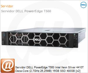 210-BJHY-SQKT - Servidor DELL PowerEdge T560 Intel Xeon SIlver 4410T Deca-Core (2,7GHz 26,25MB) 16GB SSD 480GB [x2] DVD+/RW iDRAC9 Enterprise 16G