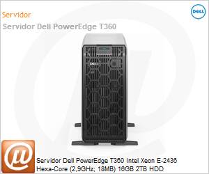 210-BKFT-VQ5Q - Servidor Dell PowerEdge T360 Intel Xeon E-2436 Hexa-Core (2,9GHz; 18MB) 16GB 2TB HDD 