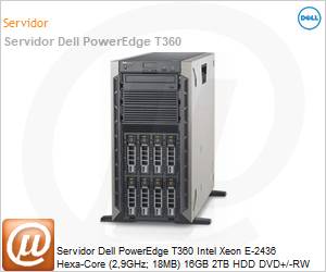 210-BKFT-WKY5 - Servidor Dell PowerEdge T360 Intel Xeon E-2436 Hexa-Core (2,9GHz; 18MB) 16GB 2TB HDD DVD+/-RW 