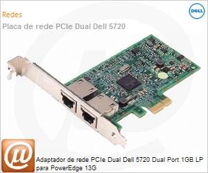 540-BBGW - Adaptador de rede PCIe Dual Dell 5720 Dual Port 1GB LP para PowerEdge 13G