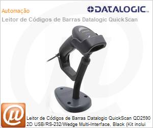QD2590-BKK1S - Leitor de Cdigos de Barras Datalogic QuickScan QD2590 2D USB/RS-232/Wedge Multi-Interface, Black (Kit inclui Scanner, Cabo USB e Suporte)