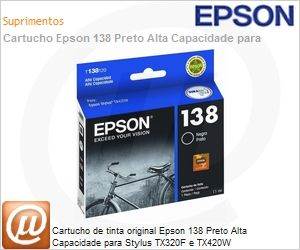 T138120-AL - Cartucho de tinta original Epson 138 Preto Alta Capacidade para Stylus TX320F e TX420W