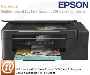 C11CG50302 - Multifuncional EcoTank Epson L396 3 em 1: Imprime, Copia e Digitaliza / Wi-Fi Direct
