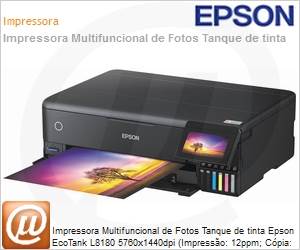 C11CJ21302 - Impressora Multifuncional de Fotos Tanque de tinta Epson EcoTank L8180 5760x1440dpi (Impresso: 12ppm; Cpia: 8cpm; Scanner) A3+ USB Rede Wi-Fi 1+1 Anos de Garantia
