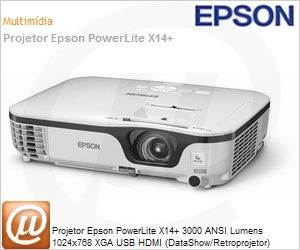 V11H434022 - Projetor Epson PowerLite X14+ 3000 ANSI Lumens 1024x768 XGA USB HDMI (DataShow/Retroprojetor) Substitui X10+