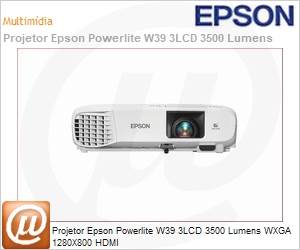V11H856024 - Projetor Epson PowerLite W39 3500 Lumens WXGA 1920x1200 [2x] HDMI USB Rede (Wi-Fi Opcional) BYOD para Salas de Aula