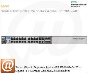 J9021A - Switch Gigabit 24 portas Aruba HPE E2810-24G (20 x Gigabit; 4 x Combo) Gerencivel Empilhvel