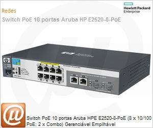 J9137A - Switch PoE 10 portas Aruba HPE E2520-8-PoE (8 x 10/100 PoE; 2 x Combo) Gerencivel Empilhvel