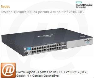 J9279A - Switch Gigabit 24 portas Aruba HPE E2510-24G (20 x Gigabit; 4 x Combo) Gerencivel