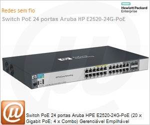 J9299A - Switch PoE 24 portas Aruba HPE E2520-24G-PoE (20 x Gigabit PoE; 4 x Combo) Gerencivel Empilhvel
