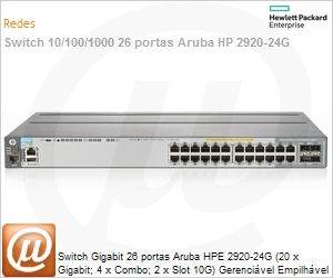 J9726A - Switch Gigabit 26 portas Aruba HP 2920-24G (20 x Gigabit; 4 x Combo; 2 x Slot 10G) Gerencivel Empilhvel L3