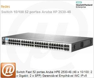 J9781A - Switch Fast 52 portas Aruba HP 2530-48 (48 x 10/100; 2 x Gigabit; 2 x SFP) Gerencivel Empilhvel IMC IPv6 Layer 4