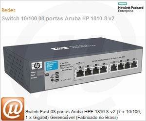 J9800A-BR - Switch Fast 08 portas Aruba HPE 1810-8 v2 (7 x 10/100; 1 x Gigabit) Gerencivel (Fabricado no Brasil)