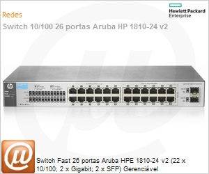 J9801A - Switch Fast 26 portas Aruba HPe 1810-24 v2 (22 x 10/100; 2 x Gigabit; 2 x SFP) Gerencivel