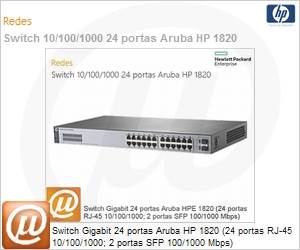 J9980A - Switch Gigabit 24 portas HPE Aruba 1820 (24 portas RJ-45 10/100/1000; 2 portas SFP 100/1000 Mbps)