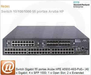 JC101A - Switch Gigabit 55 portas Aruba HPE A5800-48G-PoE+ (48 x Gigabit; 4 x SFP 1000; 1 x Open Slot; 2 x Extended Slots) Gerencivel L3 Web SNMP IMC Voice VLAN Empilhvel IPv6