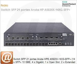 JC106A - Switch SFP 21 portas Aruba HPE A5820X-14XG-SFP+ (14 x SFP+ 10 GBE; 4 x Gigabit; 1 x Open Slot; 2 x Extended Slot) Gerencivel L3 SNMP IMC Voice VLAN IPv6