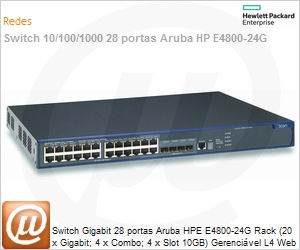 JD007A - Switch Gigabit 28 portas Aruba HPE E4800-24G Rack (20 x Gigabit; 4 x Combo; 4 x Slot 10GB) Gerencivel L4 Web SNMP IMC Voice VLAN Empilhvel IPv6 (Antigo 3Com 3CRS48G-24-91)