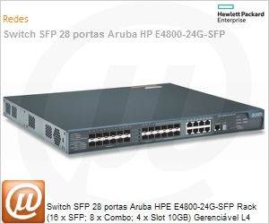JD009A - Switch SFP 28 portas Aruba HPE E4800-24G-SFP Rack (16 x SFP; 8 x Combo; 4 x Slot 10GB) Gerencivel L4 Web SNMP IMC Voice VLAN Empilhvel IPv6 (Antigo 3Com 3CRS48G-24S-91)