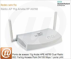 JD016A - Ponto de acesso 11g Aruba HPE A8760 Dual Radio 802.11a/b/g Access Point 54/108 Mbps 1 porta LAN 10/100 BaseTX (PoE) (Antigo 3Com 3CRWE876075)