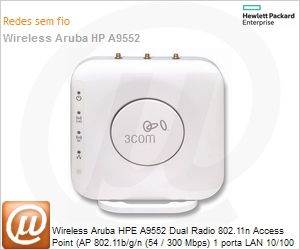 JD019A - Wireless Aruba HPE A9552 Dual Radio 802.11n Access Point (AP 802.11b/g/n (54 / 300 Mbps) 1 porta LAN 10/100 BaseTX (PoE) (Antigo 3Com 3CRWE955275)