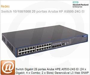 JD377A - Switch Gigabit 28 portas Aruba HPE A5500-24G EI (24 x Gigabit; 4 x Combo; 2 x Slots) Gerencivel L3 Web SNMP IMC Voice VLAN Empilhvel IPv6